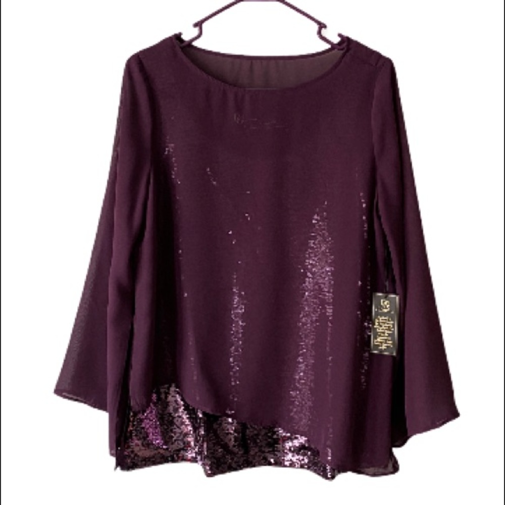 DG2 Diane Gilman Purple Sequin Asymetrical Top NWT